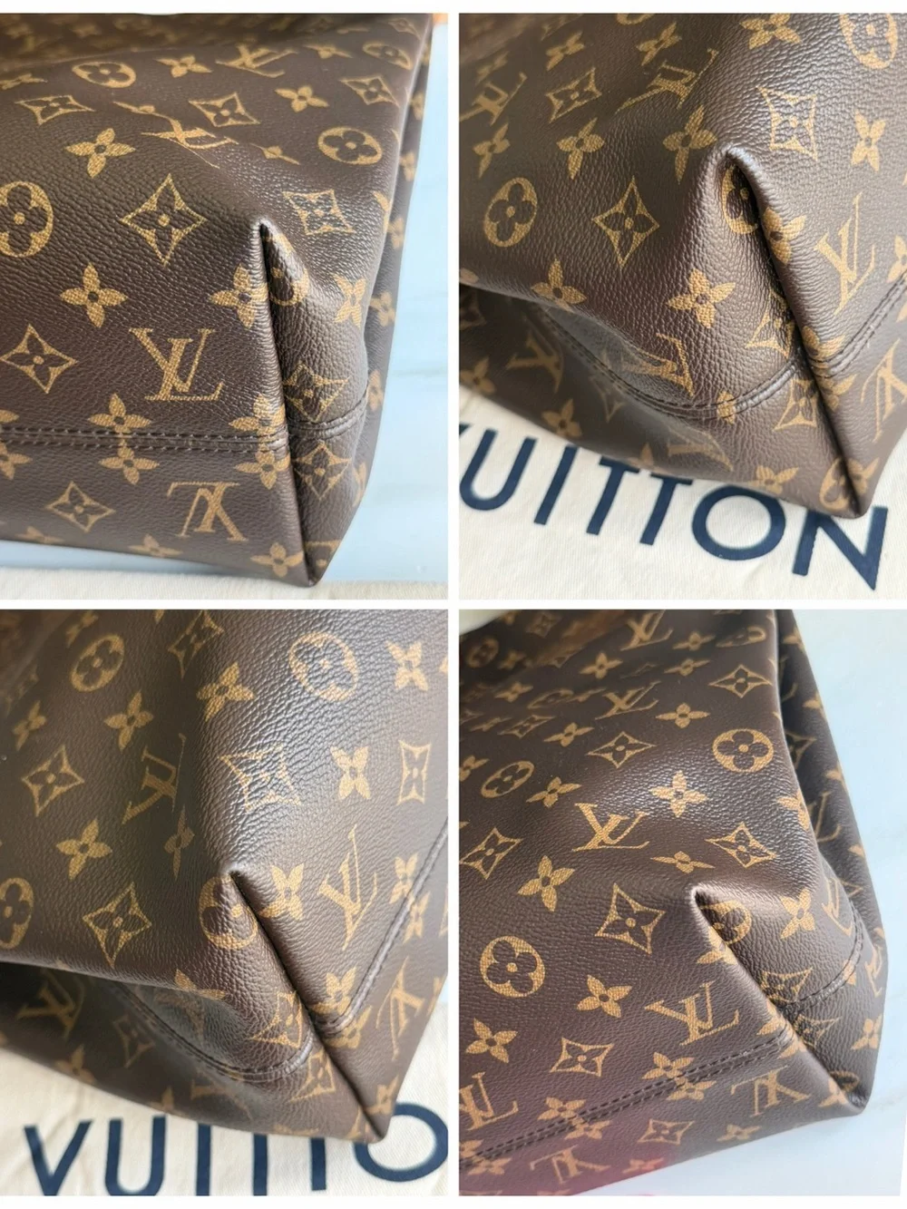 Authentic Louis Vuitton Graceful MM Monogram & Beige Canvas Shoulder Tote Purse